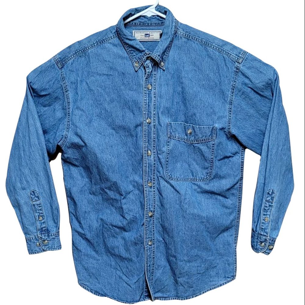 Vtg Lee Long Sleeve Button Down Blue Jean Shirt
